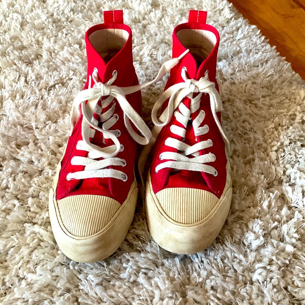 Zara Red/Off White Canvas High Top Shoes - Size 6/6.5